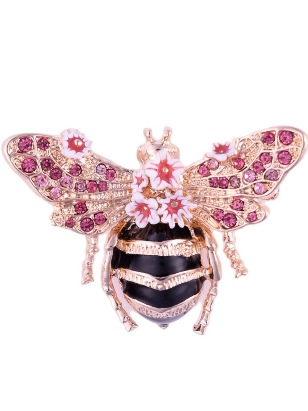 Pink Rhinestone Bee Brooch Gold Tone Enamel Floral Insect Pin